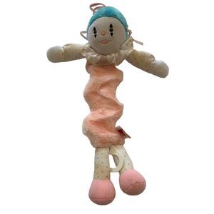 Vtg RARE Dakin Pink Clown Crib Pull Down Baby Toy Plush Musical 1987 WORKS